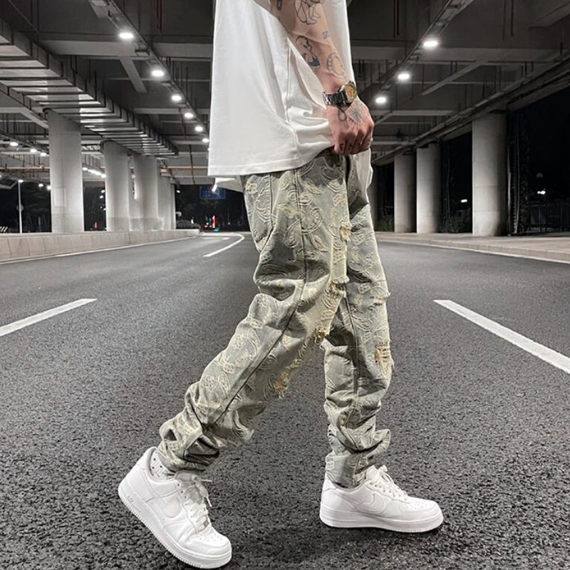fashion paisy denim jeans mens destoryed holes zipper jeans pants hip hop streetwear new summer casual joggers loose jeans pants unique joggers style 1231