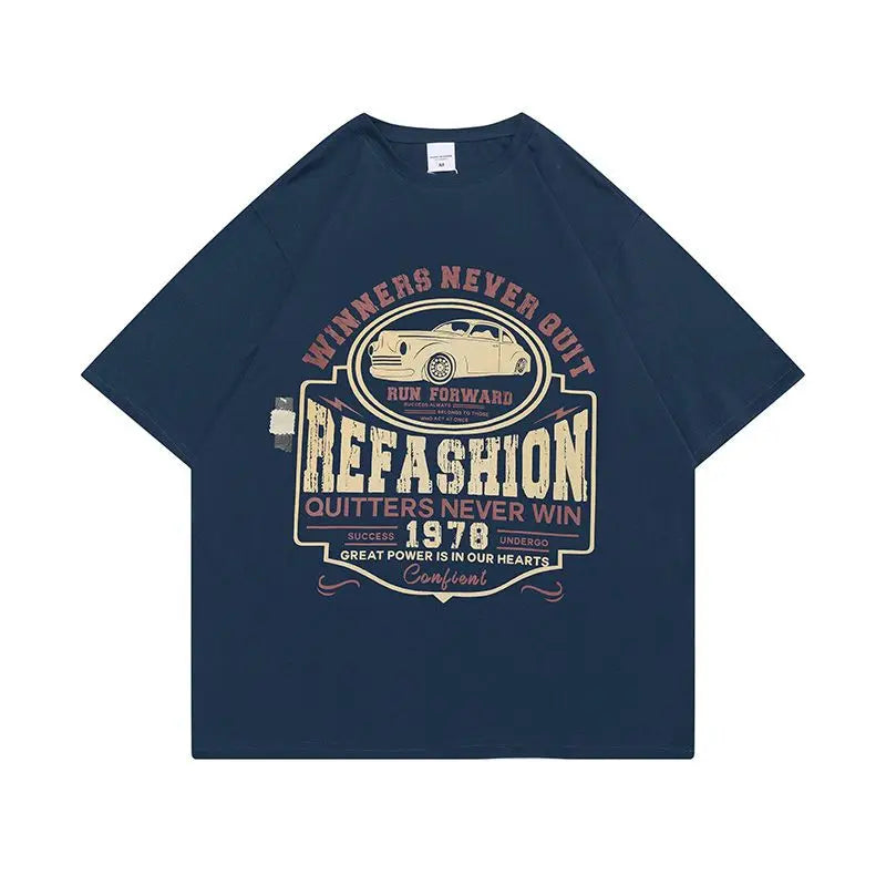 American ins motorcycle print casual short-sleeved T-shirts for men and women summer loose chic Hong Kong style y2k top t shirt Street King Limited