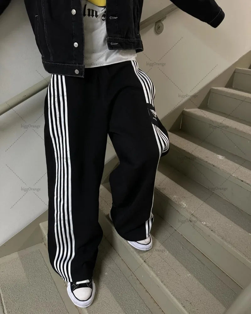 Trendy Brand American Retro Classic Striped Loose Sweatpants Hip-hop Streetwear Y2K Harajuku High-waisted Wide-leg Casual Pants Street King Limited