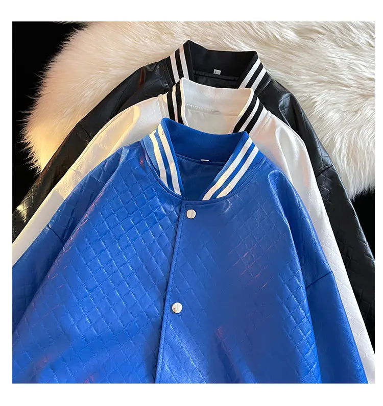 popular unisex basuball jacket fashion solid color lozenge pattern bomber jacket comfortable casual female clothing unique default style 4988