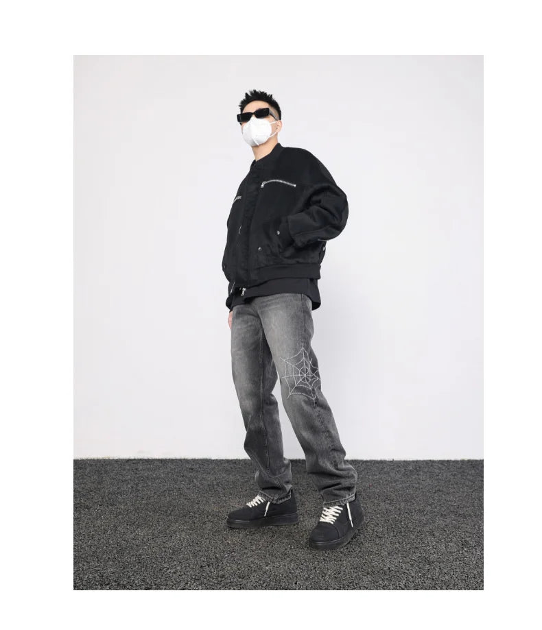 mens hip hop streetwear denim pants cobweb embroidery denim pants 2023 harajuku zipper cotton joggers jeans trousers harem pants unique joggers style 925