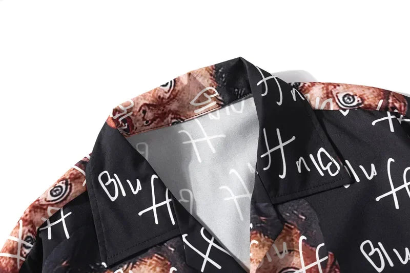 Dark Icon Bluff Boy Full Printing Hip Hop Shirt Street Summer Short Sleeved Men's Shirts Streetwear Clothing Street King Limited