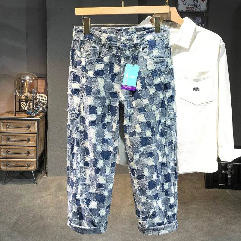 men distressed washed denim streetwear brand hip hop loose casual motorcycle cargo jeans pant cityboy y2k trousers unique cargo style 2337