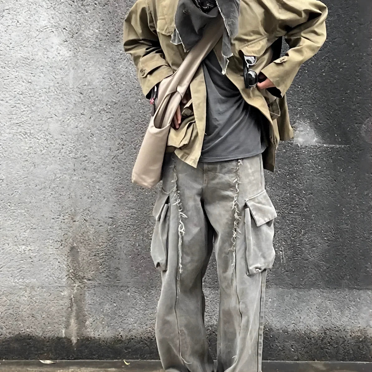 y2k streetwear tassel multi pocket jeans for men straight solid baggy cargo pants pantalones hombre casual denim trousers 1 unique cargo style 605