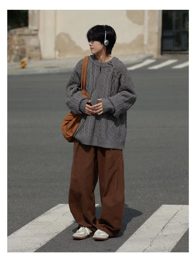 Thicken Japanese Retro Sweater Mens 2024 New College Couples Casual Warm Round Neck Pullover Red Simplicity Knitted Jacket Street King Limited
