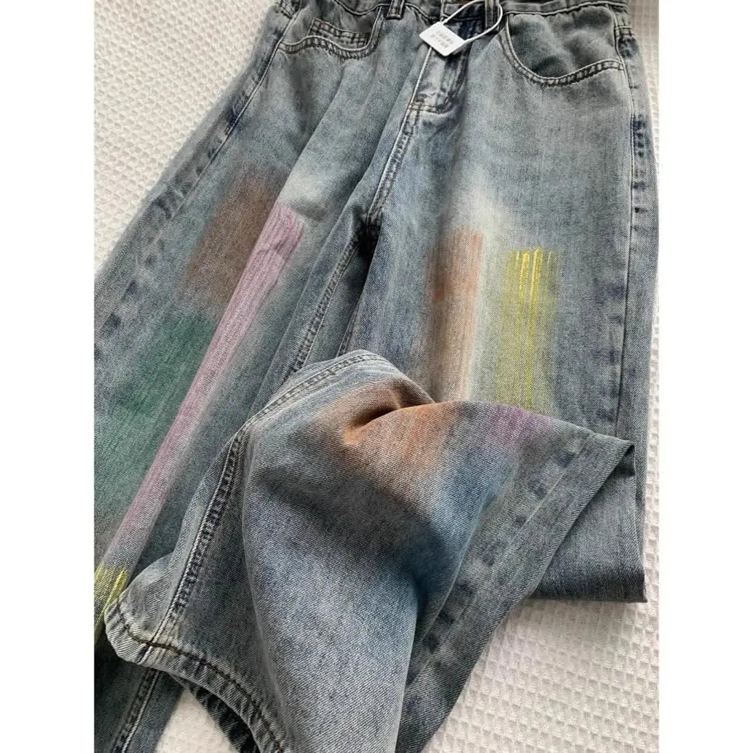 american retro personalized trend color gradient jeans for men and women new washed straight leg micro flared casual pants y2k vintage washed jeans