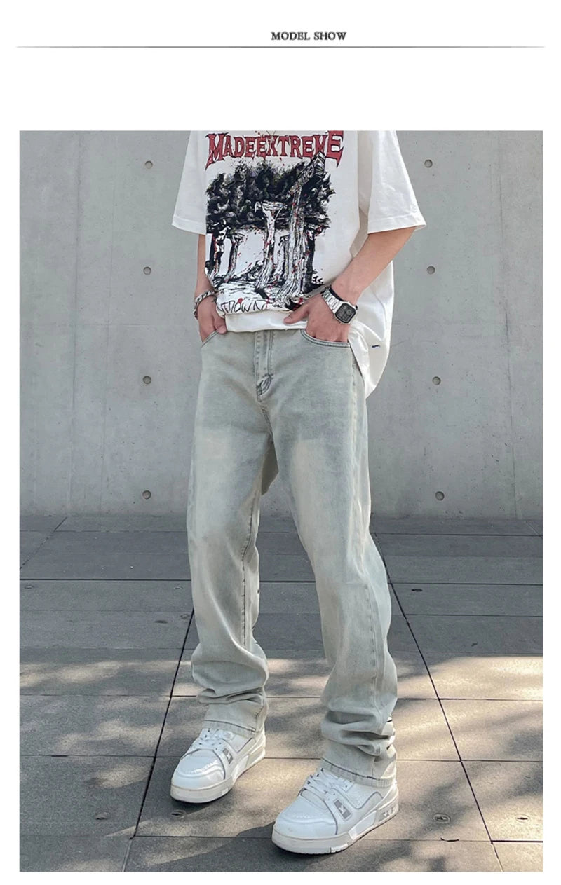 american gothic letter mens baggy jeans y2k retro harajuku straight denim trousers hip hop fashion printed jean man pants unique jeans style 569