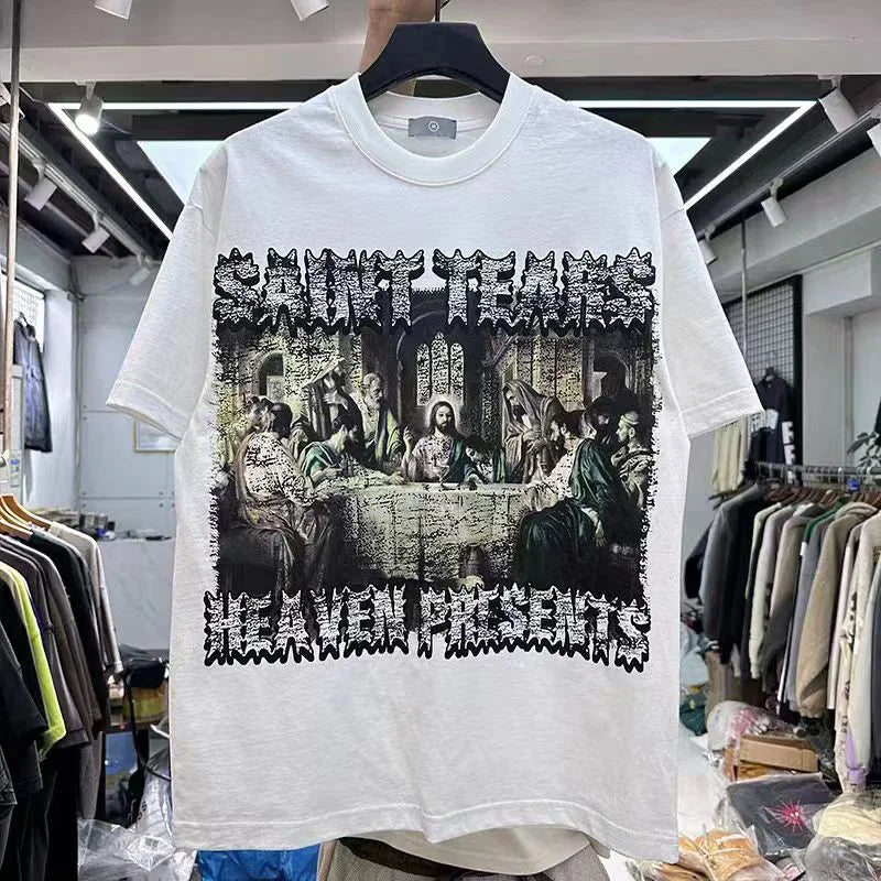 Summer New Chaopai Boxer Letter Print T-shirt Men Woman 1:1 Best Quality Loose Versatile Vintage O-Neck Tops Tee Street King Limited