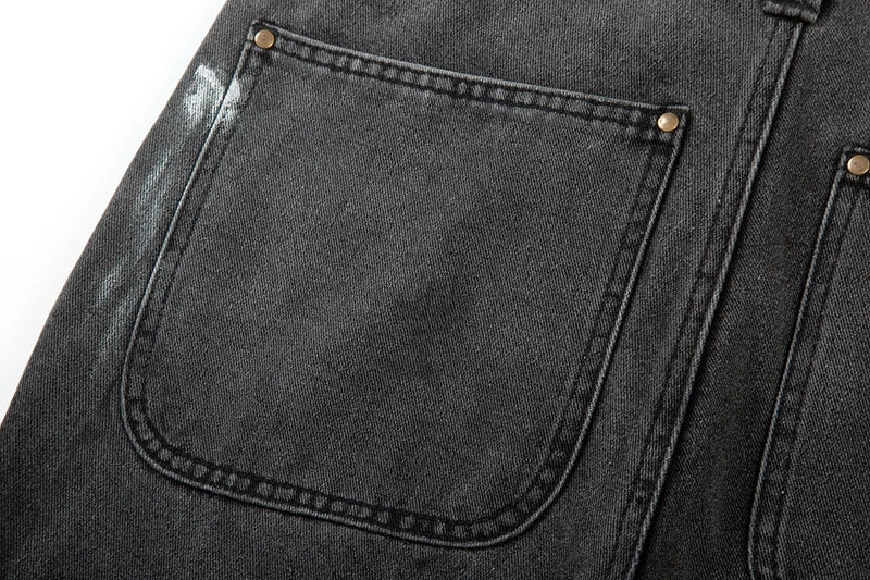Harajuku Black Graffiti Flared Jeans Pants Patches Hip Hop Splashed Ink Wide Jeans Trousers Blue Slim Fit Washed Jeans for Men Street King Limited