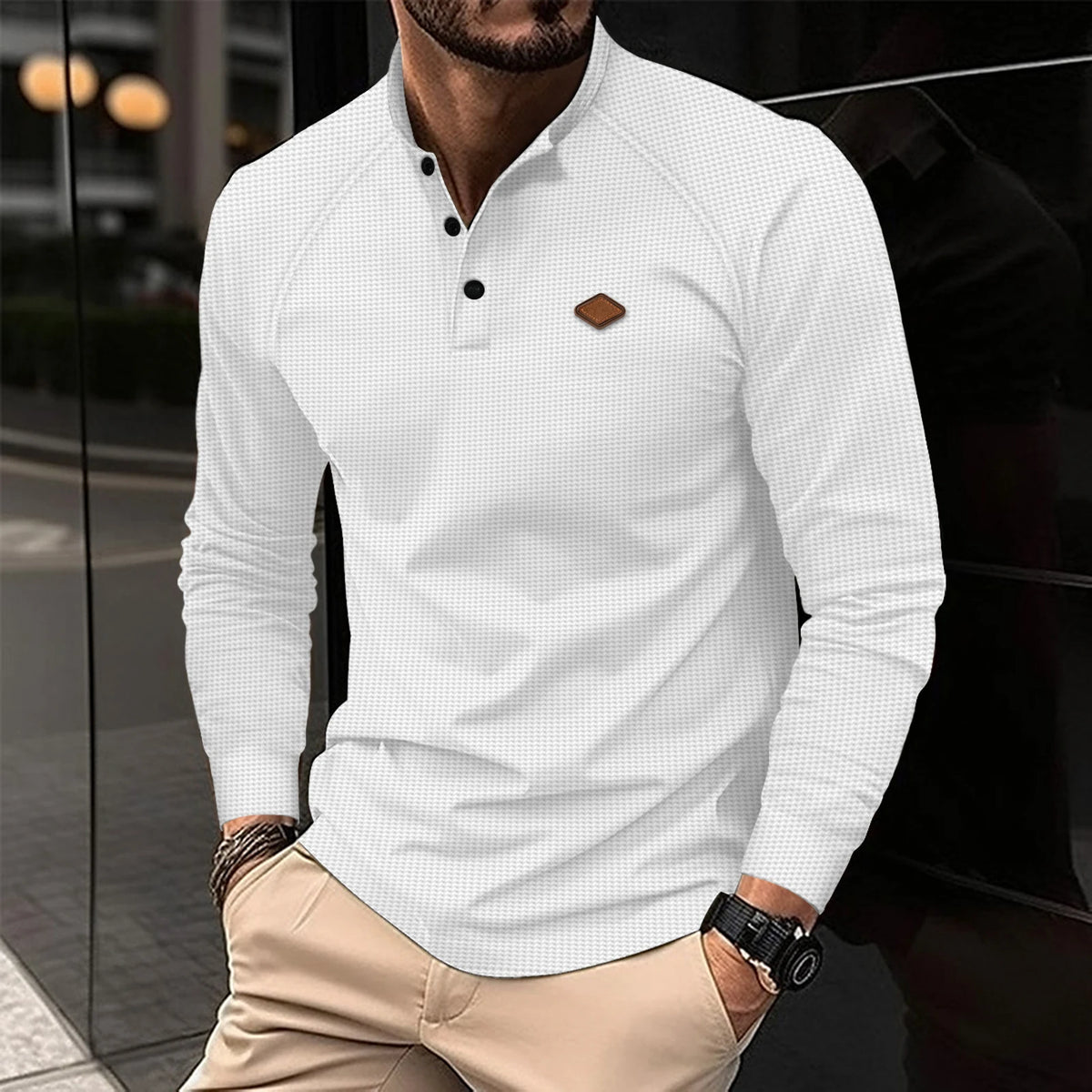 Streetwear New Vintage Waffle Mens Henry Shirt With Button Down Crew Neck And Lon 2024 New Vintage Waffle Mens Henry Shirt With Button Down Crew Neck And Long Sleeves Fashion Sweater Jacket With Graphic Design For Men