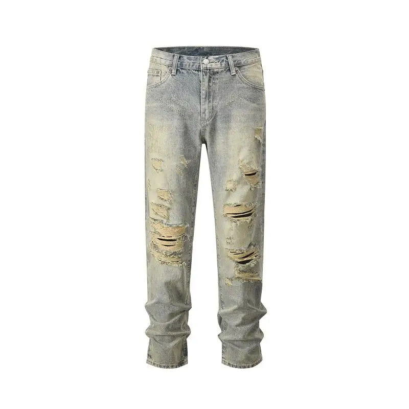 retro washed skinny jeans men pant destroyed ripped holes slim biker zipper jeans trousers fashion streetwear hip hop joggers unique joggers style 4206
