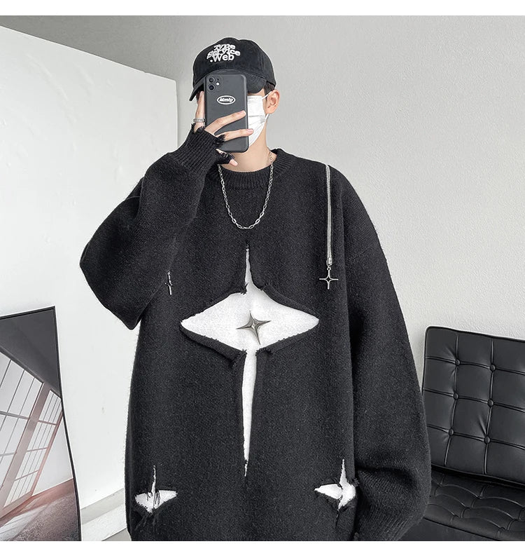 Gothic Men's Sweater Hip Hop Streetwear Long Sleeved Round Neck Tops Oversized Autumn New Knitwear Sweaters Jumpers Street King Limited