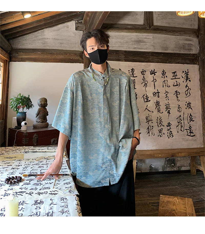 Streetwear New Chinese Style Hawaiian Flower Shirts For Men Short Sleeve T Shirts New Chinese Style Hawaiian Flower Shirts For Men Short Sleeve T Shirts 2024 Summer 3D Graphic Shirt Y2K Streetwear Mens Blouse Fashion Sweater Jacket With Graphic Design For Men