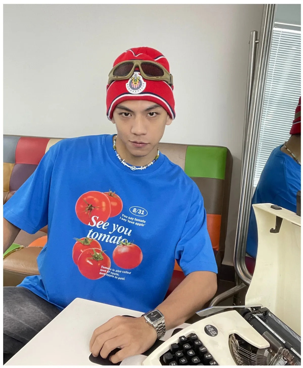Tomato print pure cotton short-sleeved T-shirt, fun and cute men and women niche fashion brand Korean style college style top Street King Limited
