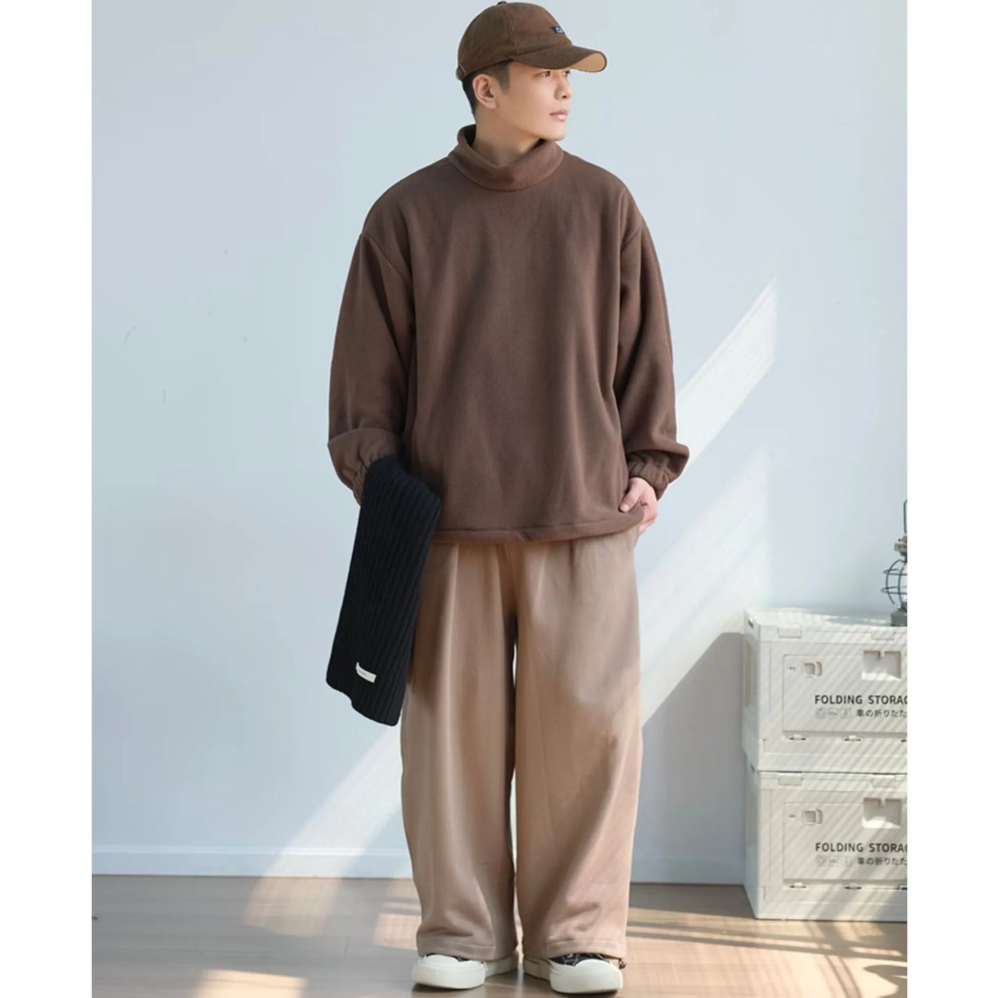 Men Women Winter Fleece Sweatshirt Korean Style Half High Collar Streetwear Oversized Couple Solid Color Autumn Warm Pullovers Street King Limited