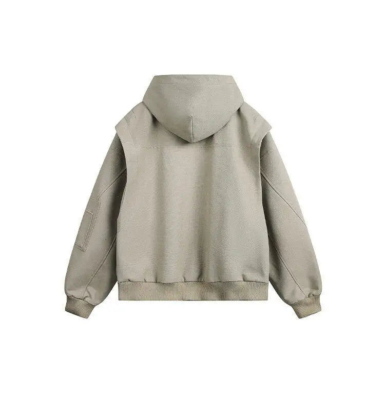 spring autumn hood bomber jacket men streetwear fashion loose casual hooded short cargo jacket cityboy coat outerwear unique cargo style 256