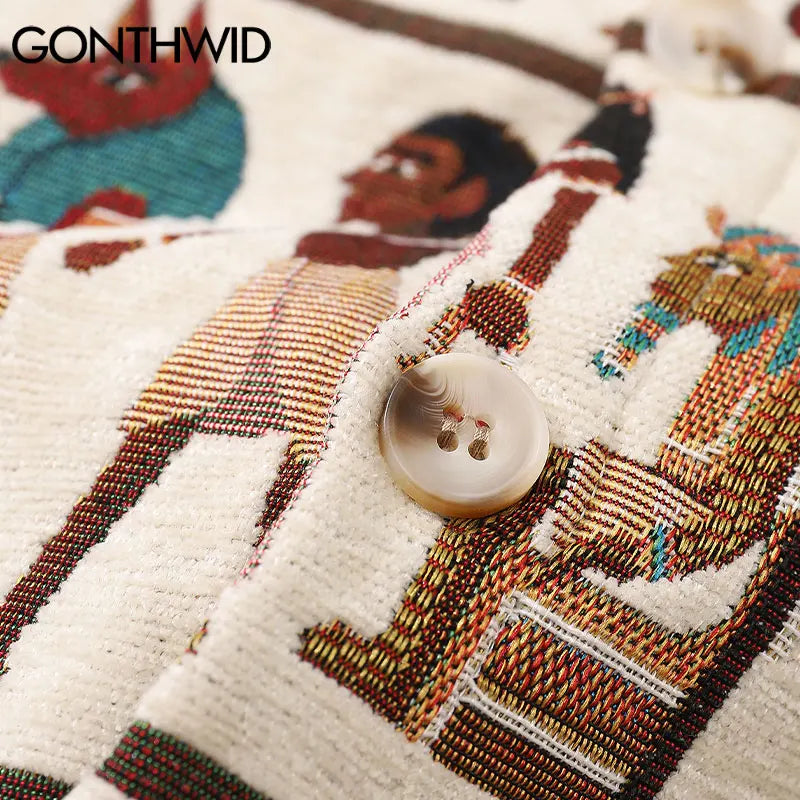 Streetwear Gonthwid Harajuku Streetwear Shirts Coats Vintage Egyptian Stripe Shir Gonthwid Harajuku Streetwear Shirts Coats Vintage Egyptian Stripe Shirt Jackets Hip Hop Fashion Blouse Loose Casual Button Top Fashion Sweater Jacket With Graphic Design For Men