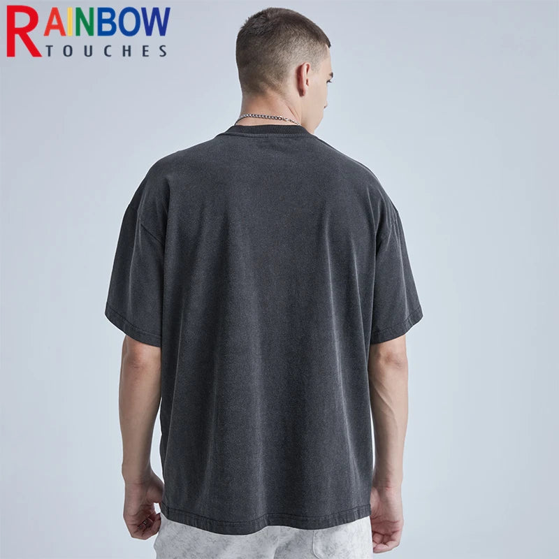 Rainbowtouches Washed Men T Shirt 2022 Summer Vintage Unisex High Street Skulls Pattern Oversize Fashion Mens Graphic T-Shirts Street King Limited