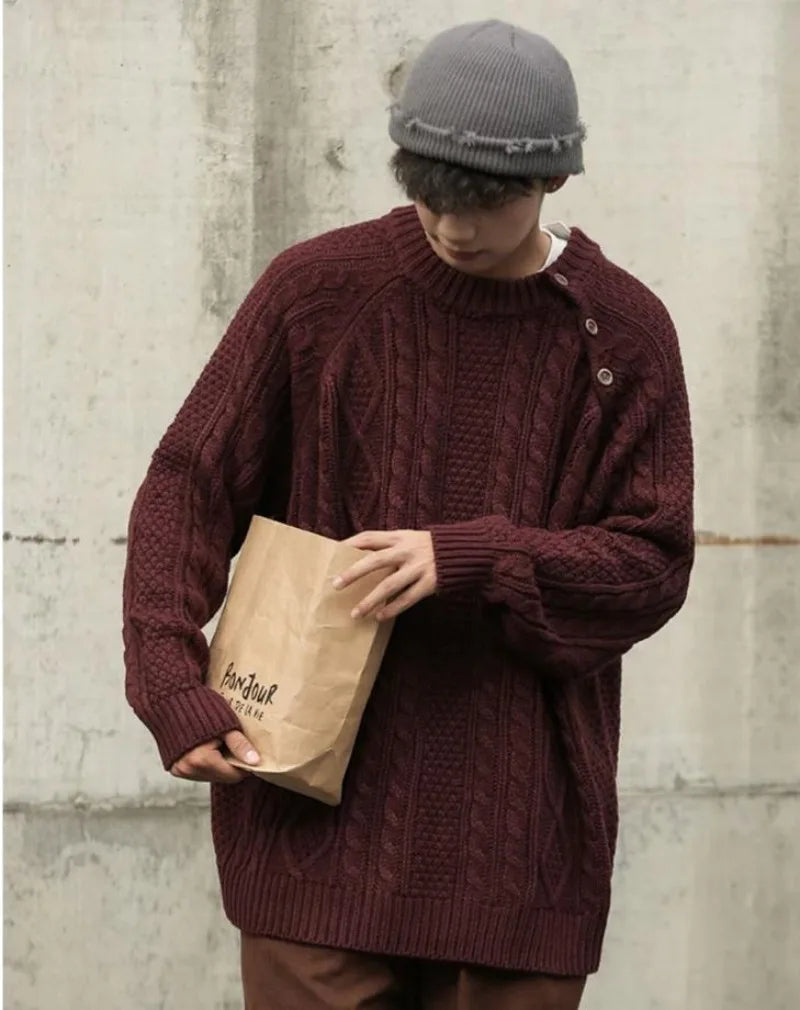 Thicken Japanese Retro Sweater Mens 2024 New College Couples Casual Warm Round Neck Pullover Red Simplicity Knitted Jacket Street King Limited