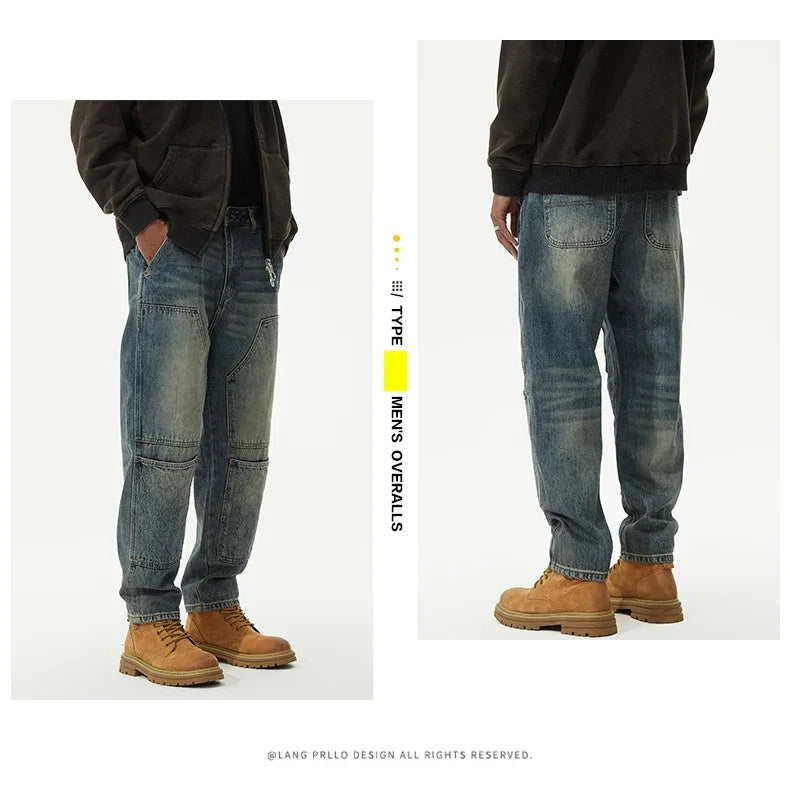 men streetwear fashion loose casual plus size denim harem jeans pant cityboy retro splice pocket cargo jeans trousers 40 38 unique cargo style 3060
