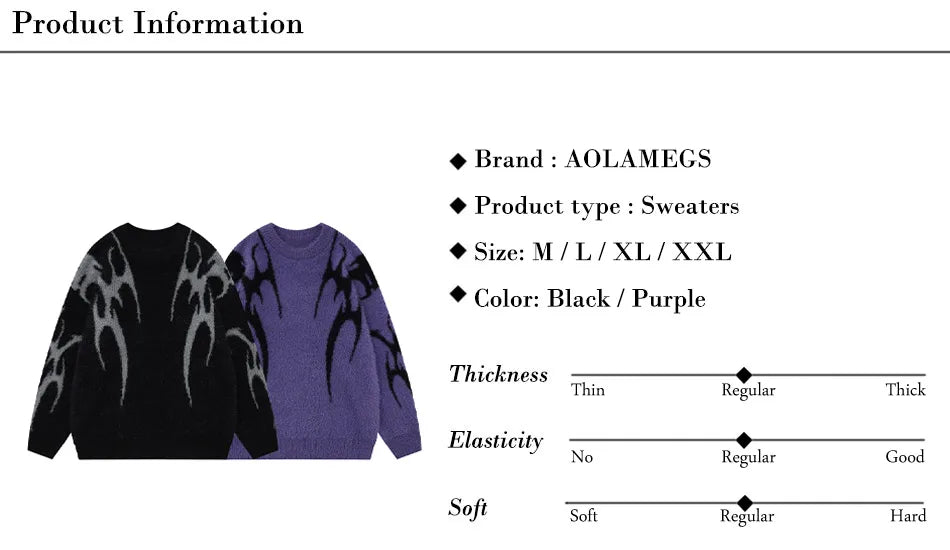 Men Sweater Harajuku High Street Winter Warm Knitted Coat Oversized Thorn Pattern Top Loose Gothic Punk Pullover Street King Limited