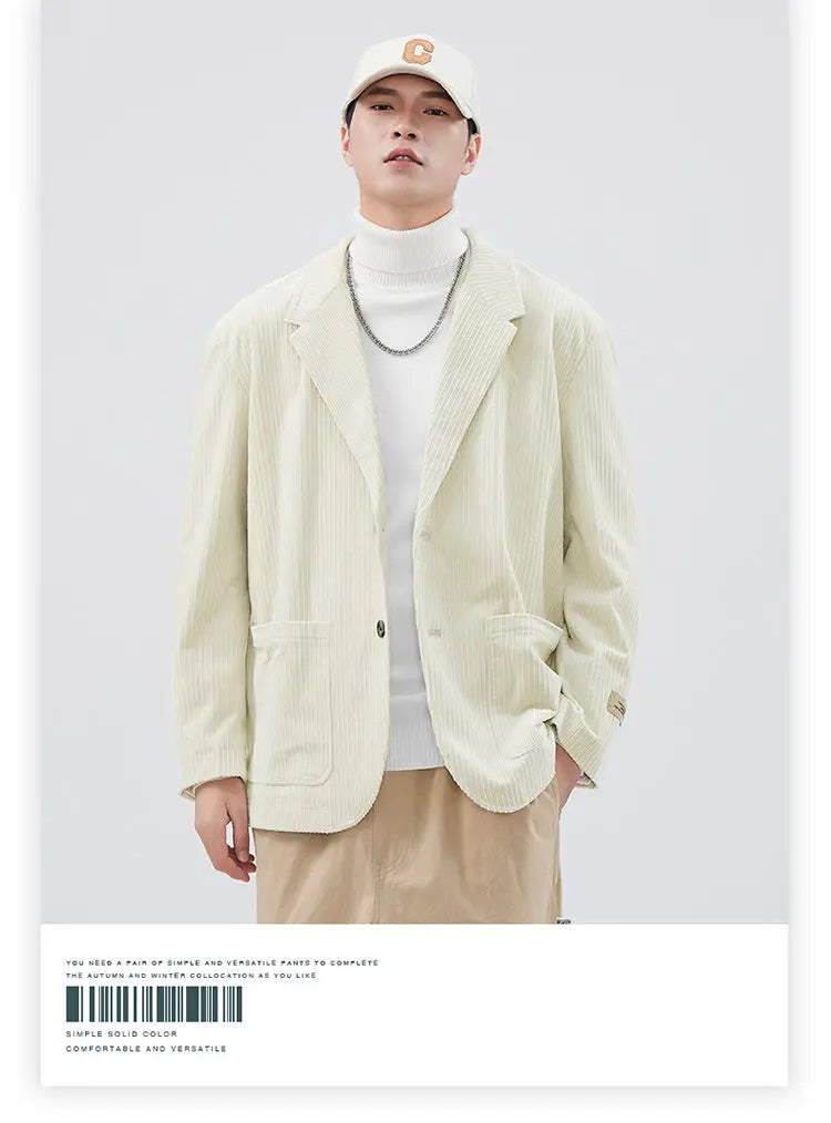 mens loose casual plus size fashion retro corduroy blazer jacket handsome man commuter business suit coat blazers outerwear urban fashion pants