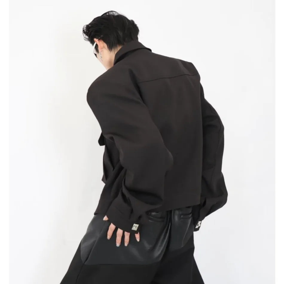 trendy high street jacket mens unisex metal button shoulder pad short coats multi pocket punk hip hop loose outwear oversized unique shorts style 3549