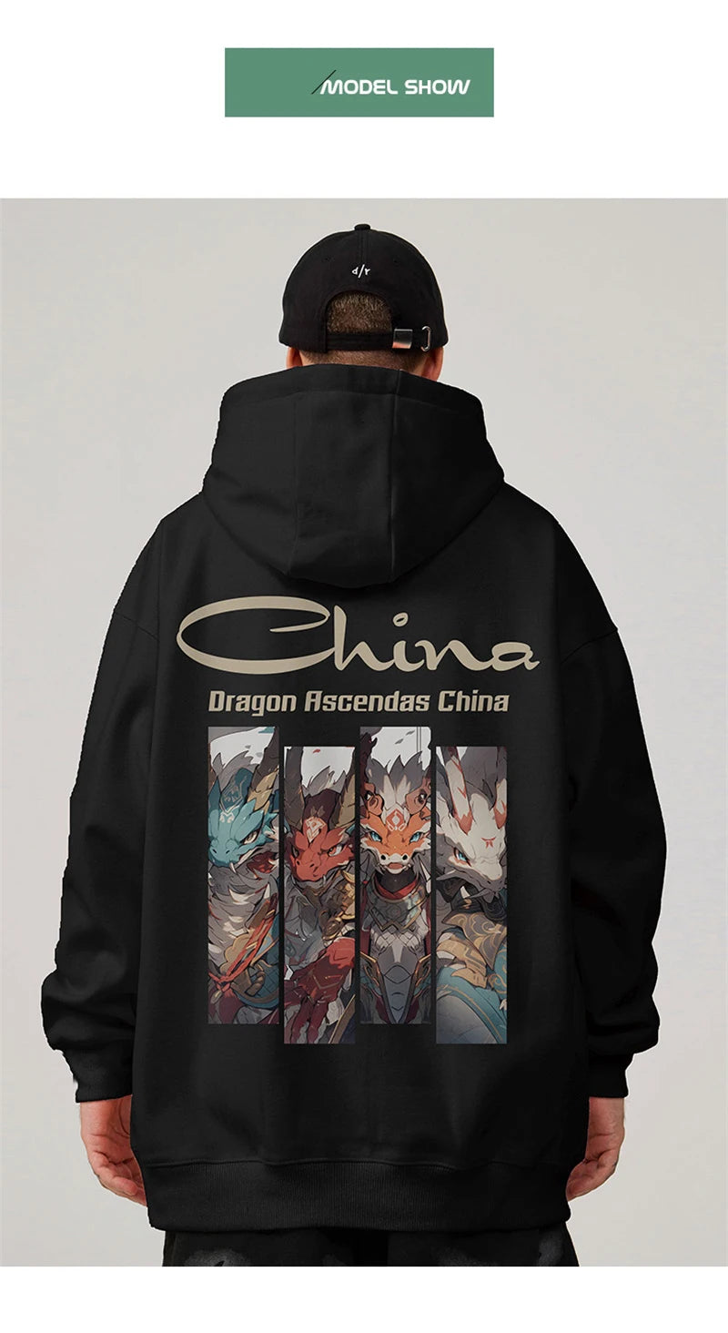Dragon Ascendas China Graphic Sweatshirts Hombre Hip Hop Fashion Hoodies Oversize Y2K Streetwear Fleece Hoody Printed Clothes Street King Limited