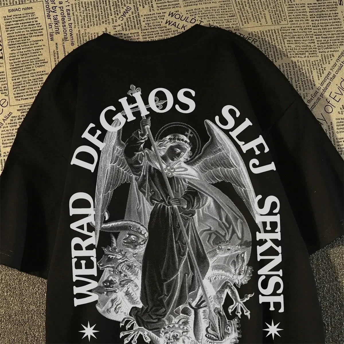 Summer Fashion Retro Gothic Print Men T-shirt Top Fashion Cotton Loose Harajuku Couple Hip Hop Y2K streetwear Short Sleeve Street King Limited