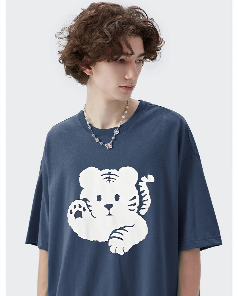 Rainbowtouches 2022 Mens T Shirts Men Tiger Print T Shirt Vintage Unisex High Street Couples Oversized Cute Pattern Men T Shirts Street King Limited