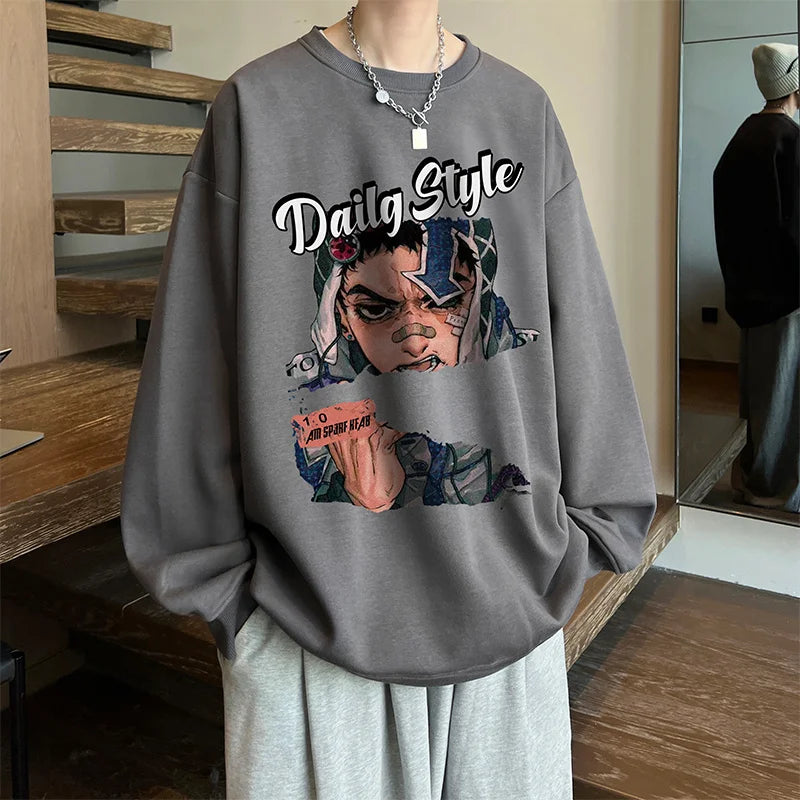 New Anime Boy Printed Men's Crewneck Sweatshirts Autumn Y2K Vintage Fleece Pullover Hoodies Streetwear Hip Hop Hoody Clothes Street King Limited