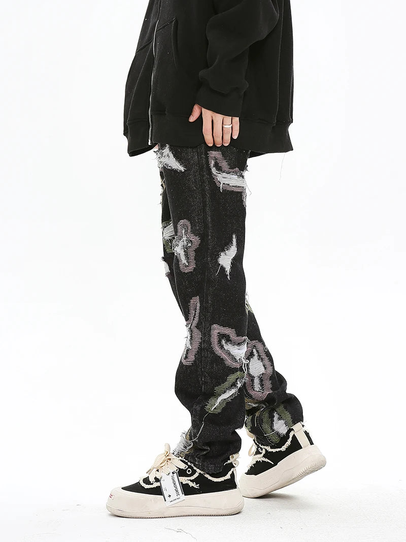 harajuku destroy ripped holes denim jeans mens zipper jeans hip hop fashion streetwear new casual straight joggers jean pants unique joggers style 2591