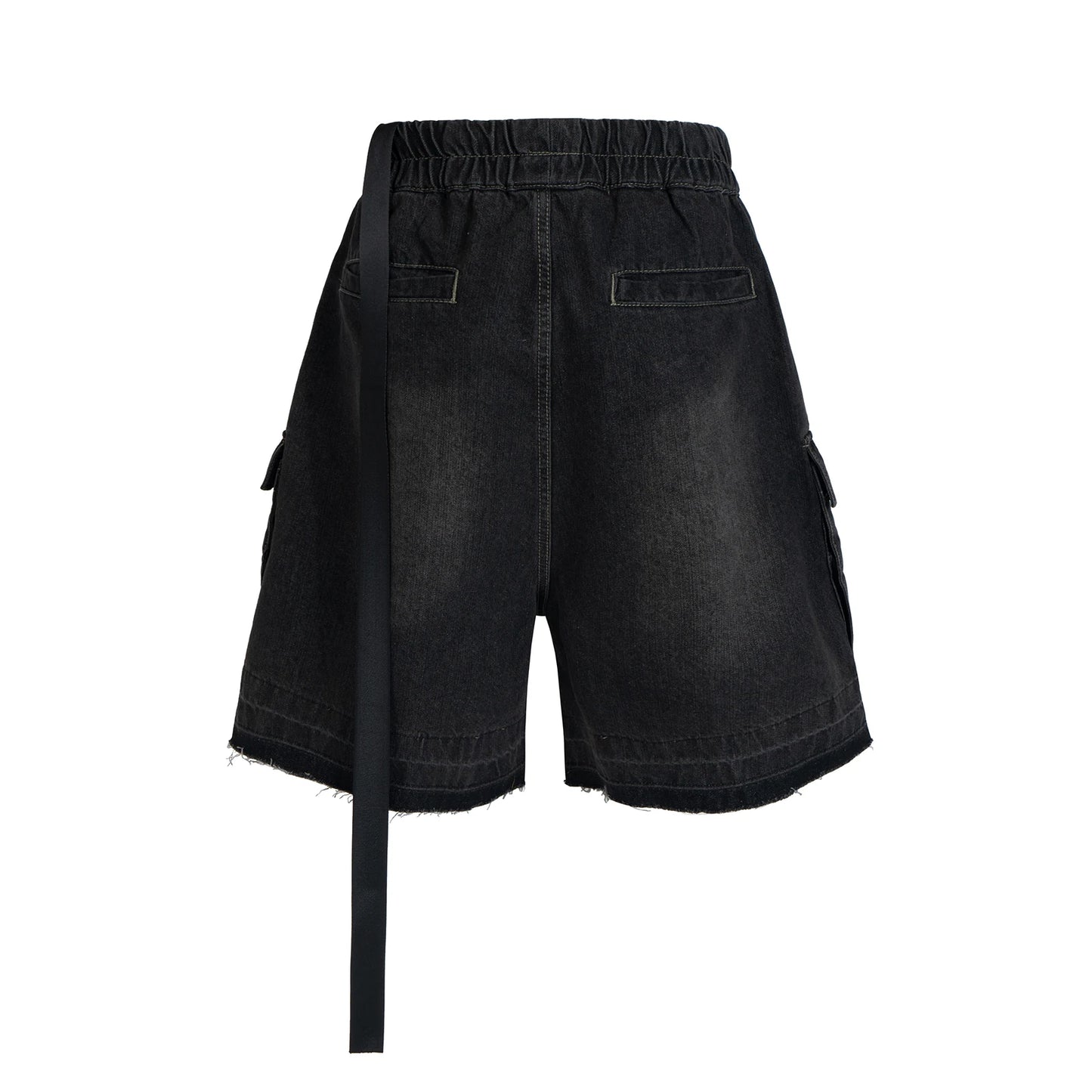 Ro Style Ribbons Streetwear Multi-pockets Cargo Short for Men Elastic Waist Wide Leg Baggy Jeans Knee Length Pants Loose Overall Street King Limited