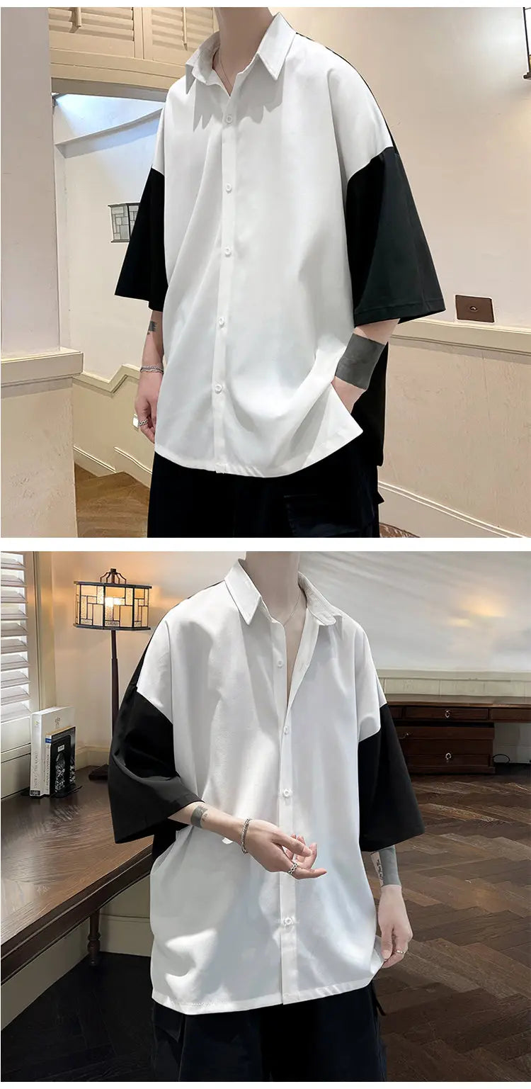 Summer Short Sleeve Shirt Men Fashion Oversized Ice Silk Shirt Men Streetwear Loose Dress Shirts Mens Hawaiian Shirt M-3XL Street King Limited
