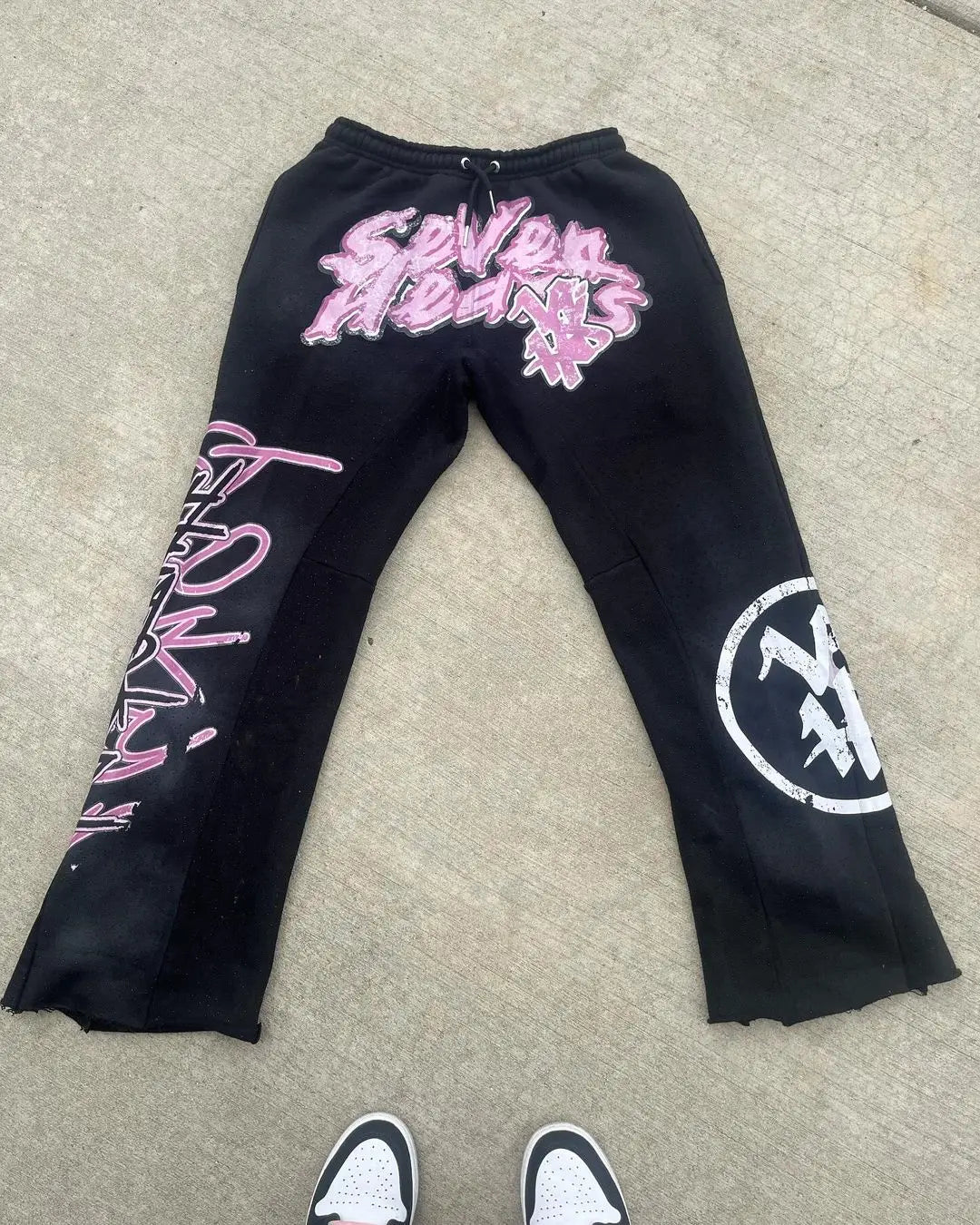 high street summer casual seven hearts pattern sweatpants retro y2k street hip hop straight harajuku streetwear men clothing urban active pants
