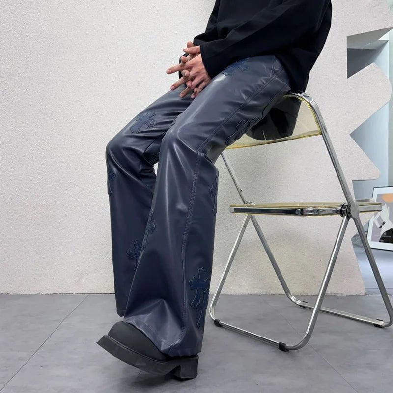 pu leather pants men streetwear fashion hip hop punk gothic vibe casual faux leather pant man boyfriend motorcycle trousers unique default style 2916