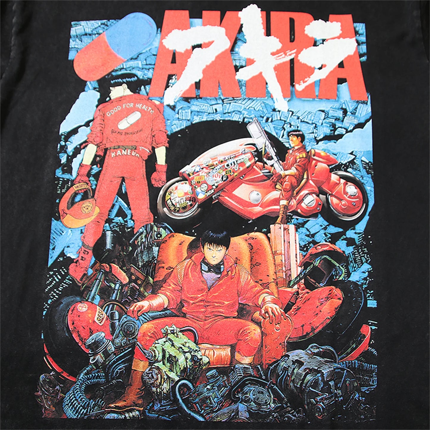 Summer Vintage Retro Anime Print High-Street Hip-Pop Cotton Washed Tops T-Shirt Street King Limited