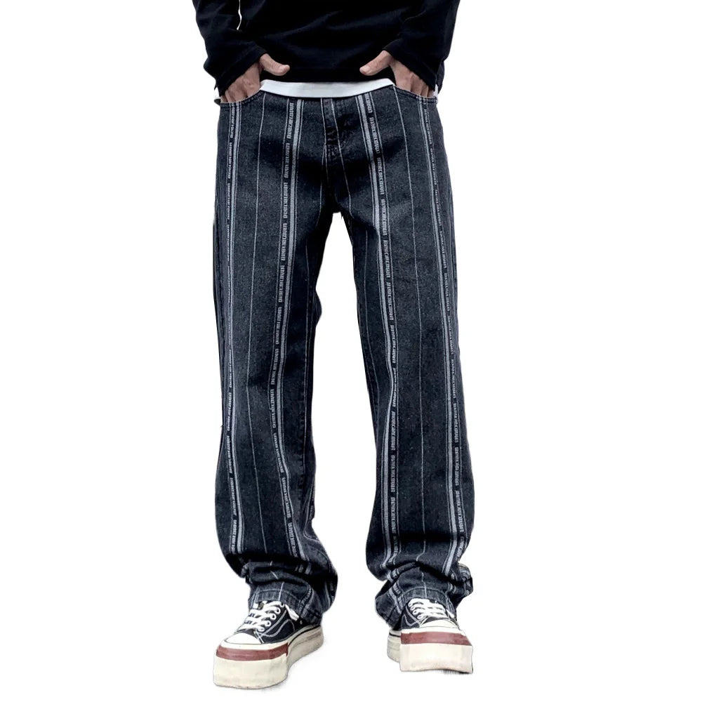 men streetwear brand fashion hip hop loose casual straight stripe motorcycle denim jeans pant cityboy y2k jeans trousers unique jeans style 2394