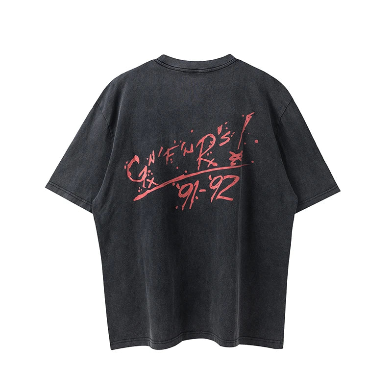 Summer Guns and Roses American Style Vintage High Quality Casual Short Sleeved T-shirt Cartoon Print High Version High Street Street King Limited