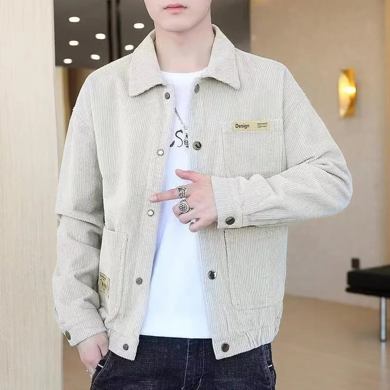 Streetwear Spring Appliques Long Sleeve Corduroy Shirts For Men Button Patchwork 2025 Spring Appliques Long Sleeve Corduroy Shirts For Men Button Patchwork Turn Down Collar Cargo Shirt Korean Fashion Jackets Fashion Sweater Jacket With Graphic Design For Men