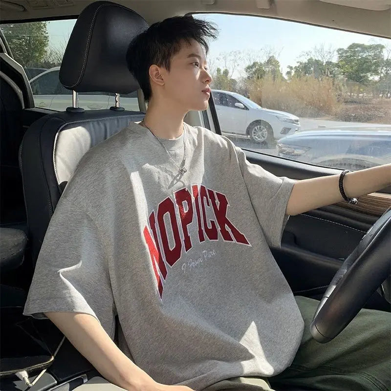 Summer new style boy handsome short-sleeved thin Hong Kong style half-sleeved pure cotton loose Korean style heavy trend T-shirt Street King Limited