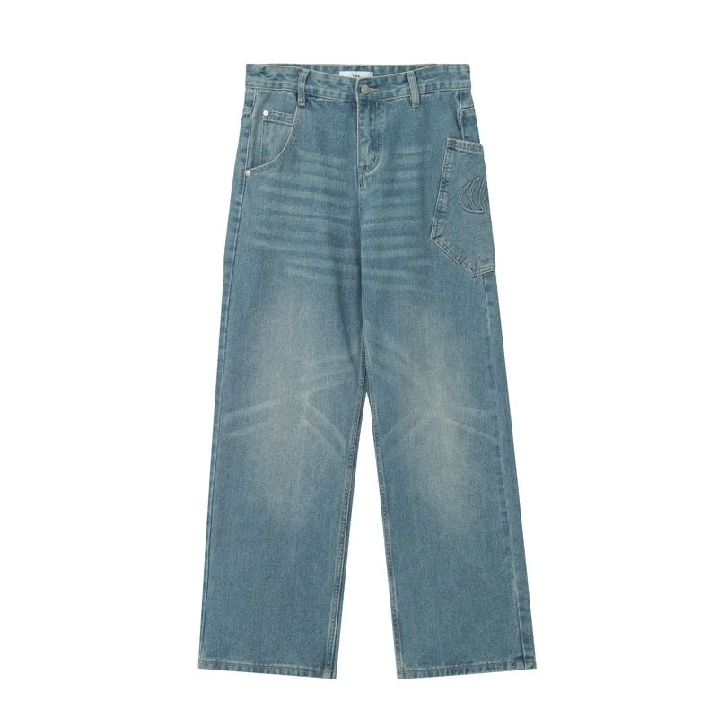 fashion loose streetwear denim jeans pants unisex casual side pocket wide legs jean trousers hip hop joggers mens baggy jeans unique joggers style 751