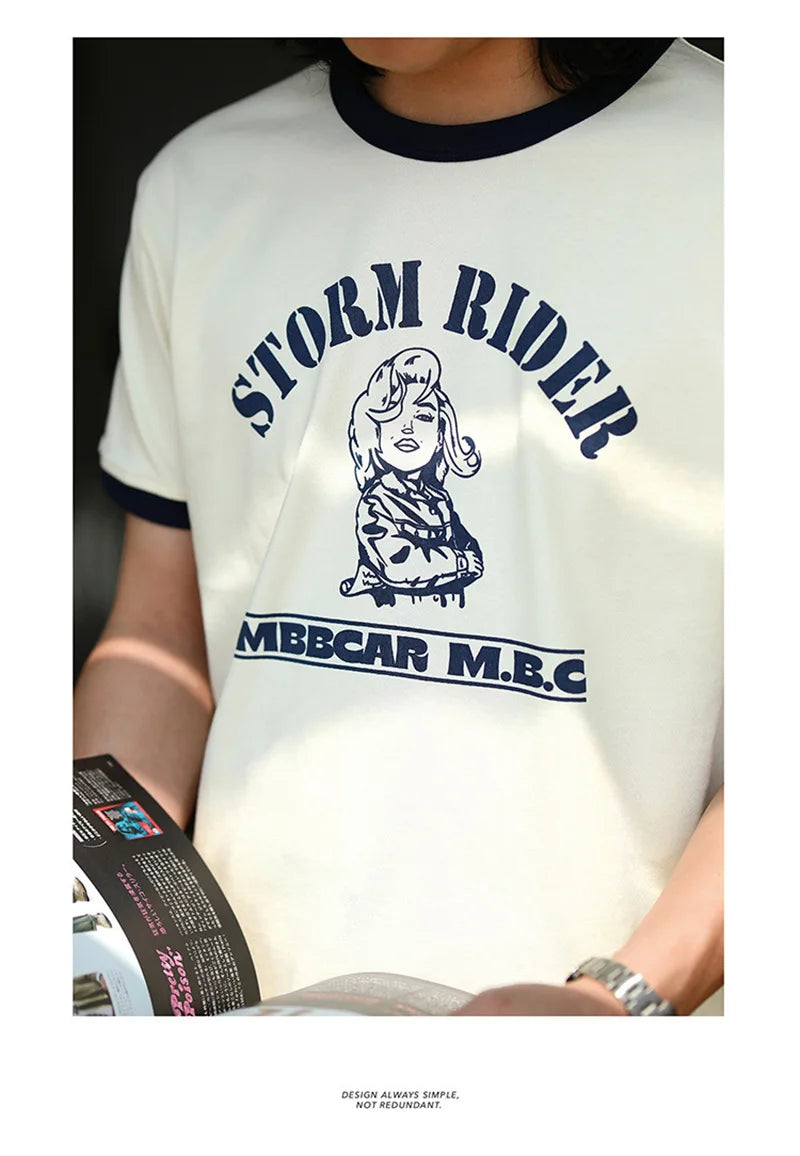 Summer Classical Monroe Retro Men's Short-sleeved T-shirt 100% Cotton Color Contrast Printing Round Neck T-shirt Street King Limited