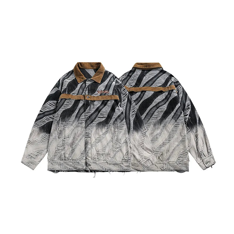 zebra printed harajuku denim jacket and coat mens hip hop patchwork ripped holes jeans outerwear casual streetwear jeans jackets unique jeans style 4699