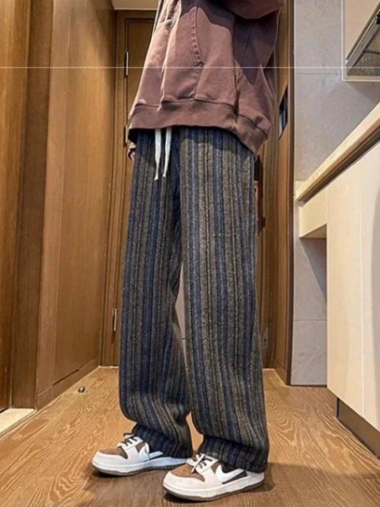 autumn striped woolen straight leg pants for men classic y2k vintage baggy trousers new casual high street fashion sweatpants 1 unique joggers style 257