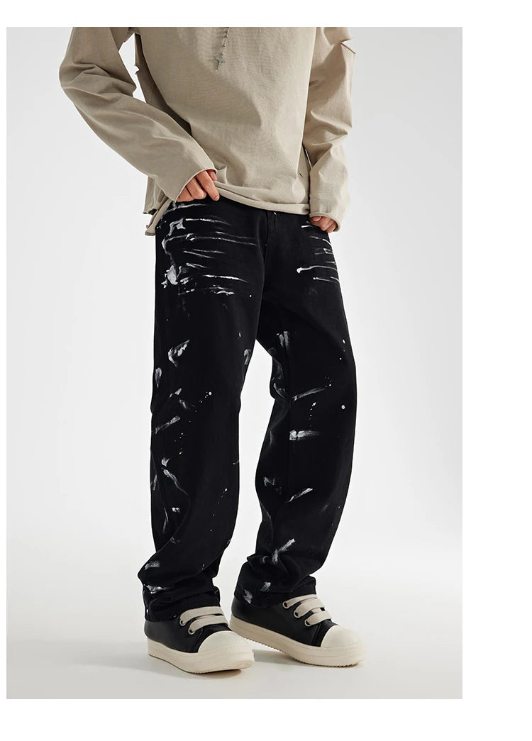 fashion graffiti printed denim jeans mens unisex casual zipper straight jeans streetwear hip hop loose black jean pants joggers unique joggers style 3269