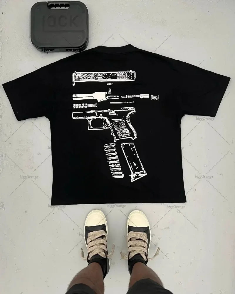 y2k Street Hip Hop Goth Letter Pattern Oversized T-Shirt Men's Retro Casual Versatile Short Sleeve Loose Round Neck Top Women Street King Limited