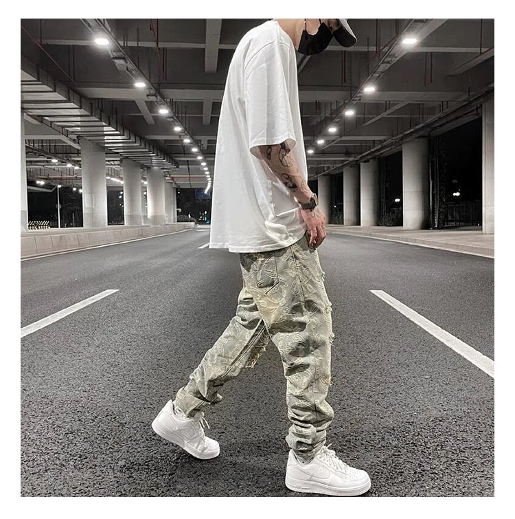 fashion paisy denim jeans mens destoryed holes zipper jeans pants hip hop streetwear new summer casual joggers loose jeans pants unique joggers style 1224