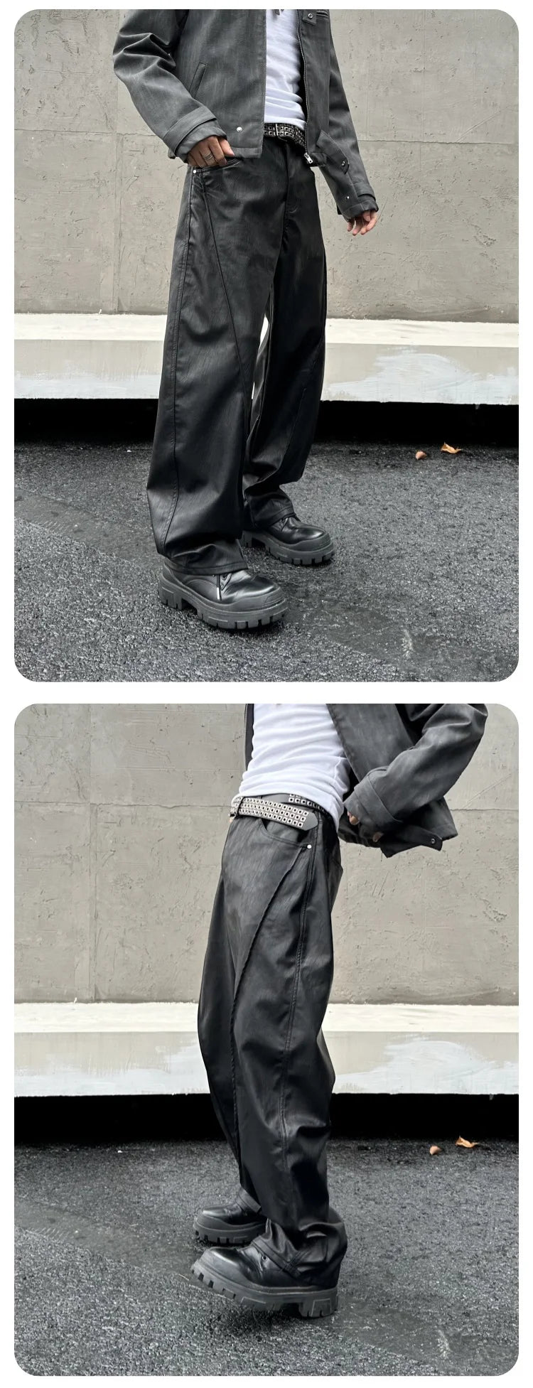 men streetwear fashion hip hop loose casual wide leg leather baggy motorcycle pant cityboy cargo pants trousers unique cargo style 2462