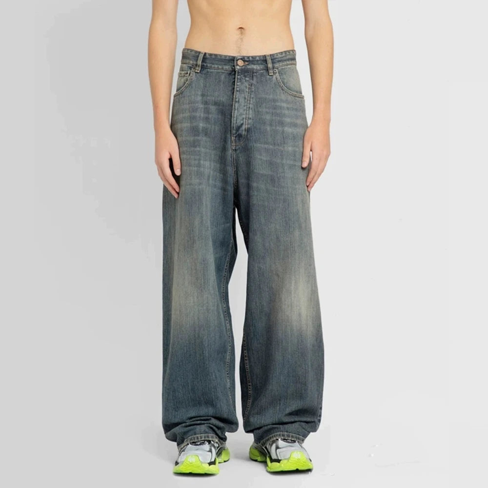 Y2k High Street Washed Blue Baggy Jeans for Men Straight Ropa Hombre Wide Leg Casual Denim Trousers Oversize Loose Cargo Pants Street King Limited